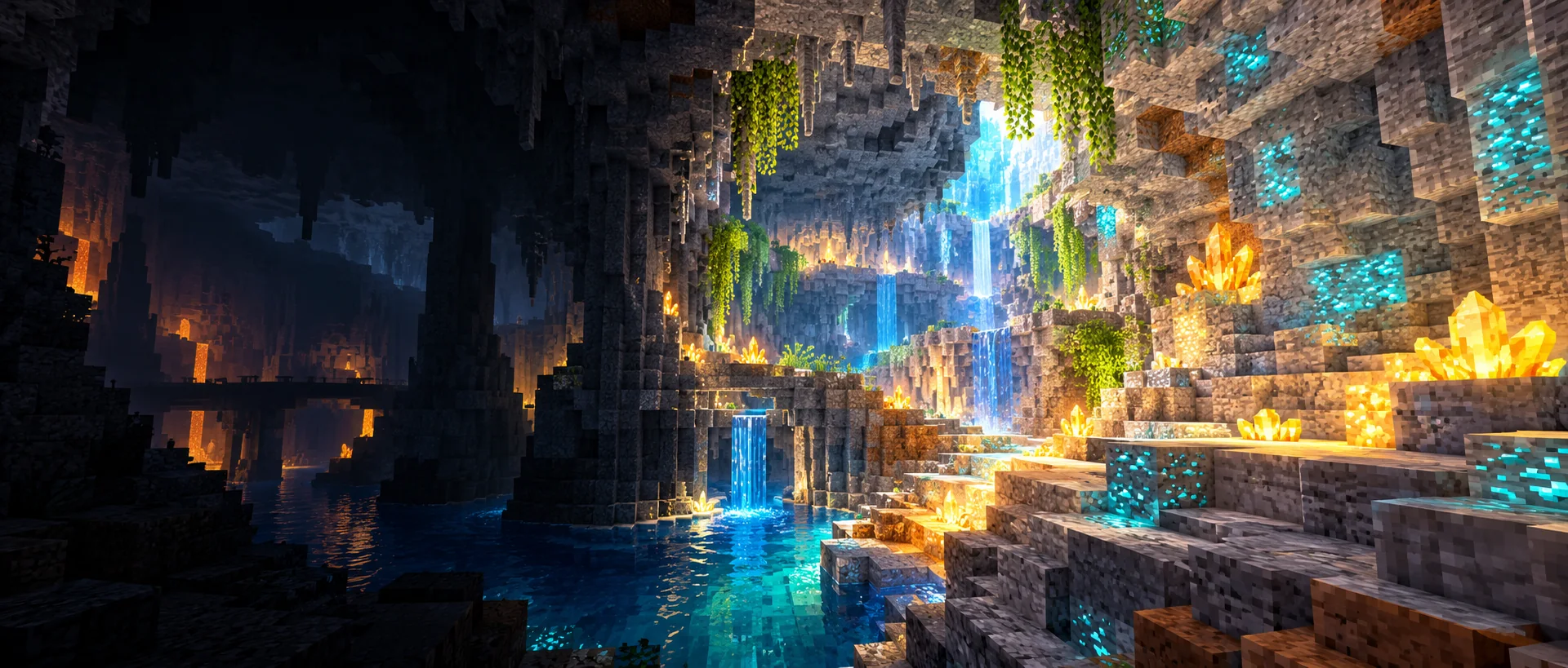 Minecraft-inspired cave illustration comparing dark tunnels with a brighter view